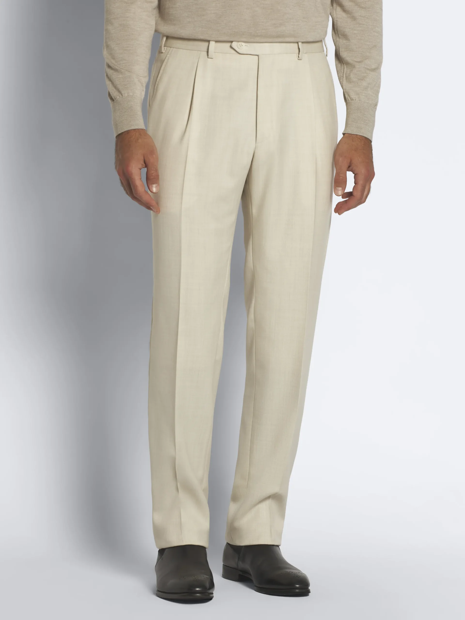 Hot Brioni Super 160's wool gabardine Tigullio trousers Ivory white