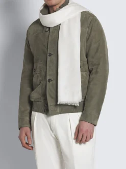 Best Brioni wool, cashmere and silk scarf Ivory white