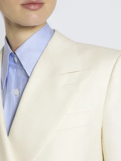 Sale Brioni Ivory white wool, silk and linen herringbone double-breasted Flavia jacket