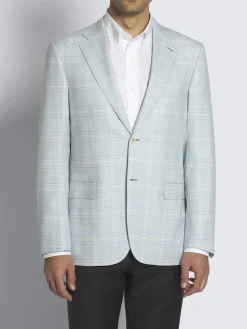 Best Brioni and ivory white checked Super 160's wool Ravello jacket Light blue