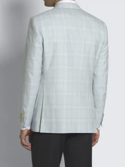 Best Brioni and ivory white checked Super 160's wool Ravello jacket Light blue