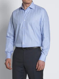 Outlet Brioni and white striped cotton piqué formal shirt Light blue