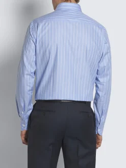 Outlet Brioni and white striped cotton piqué formal shirt Light blue