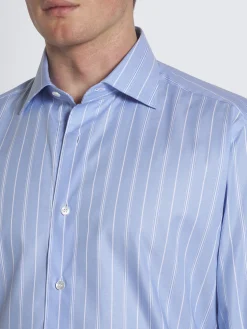 Outlet Brioni and white striped cotton piqué formal shirt Light blue