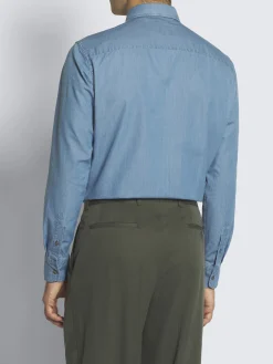 Sale Brioni cotton denim Capri collar shirt Light blue
