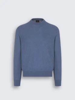 Outlet Brioni jacquard cashmere and silk crewneck sweater Light blue