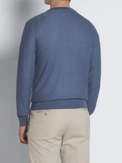 Outlet Brioni jacquard cashmere and silk crewneck sweater Light blue