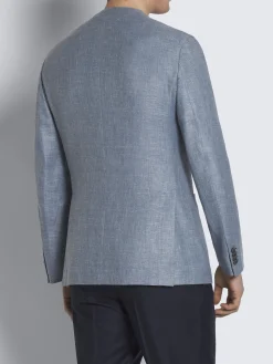 Best Brioni linen, wool and silk Jardigan Light blue