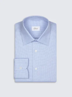 Online Brioni micro motif jacquard cotton formal shirt Light blue
