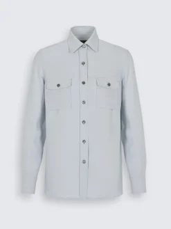 Hot Brioni Light blue silk cady military shirt