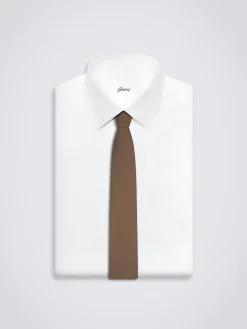 Outlet Brioni iridescent Super 150's wool tie Light brown