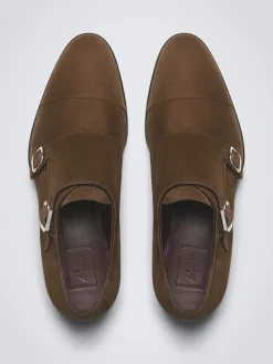 Hot Brioni suede double monk Milano shoes Light brown