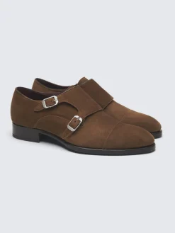 Hot Brioni suede double monk Milano shoes Light brown