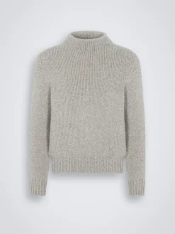 Fashion Brioni cashmere mouliné mockneck sweater Light grey
