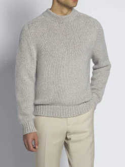 Fashion Brioni cashmere mouliné mockneck sweater Light grey