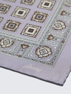 Outlet Brioni and brown silk pocket square Lilac