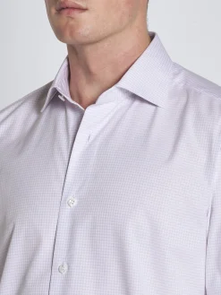 Outlet Brioni and white micro-checked Ventiquattro cotton formal shirt Lilac