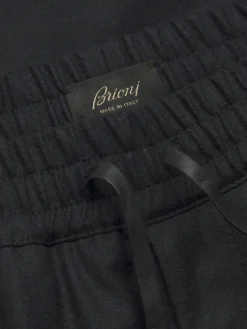 Discount Brioni flannel wool twill Lucca trousers Midnight Blue