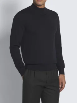 Best Brioni responsible wool mockneck sweater Midnight Blue
