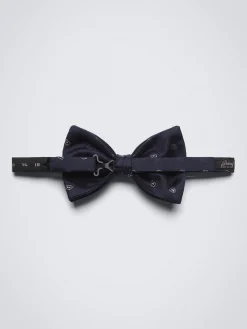 New Brioni with beige paisley motif silk bow tie Midnight Blue