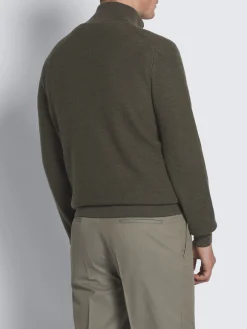 Clearance Brioni Military green and taupe cashmere and wool half-zip mockneck sweater