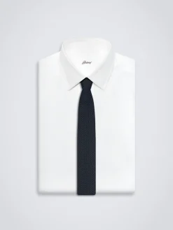 Clearance Brioni and olive green knitted silk tie Navy blue