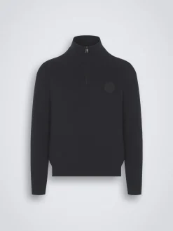Discount Brioni cashmere and silk half-zip mockneck sweater Navy blue