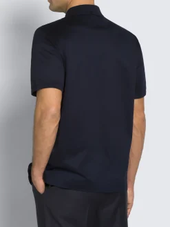 Best Brioni cotton zip polo Navy blue