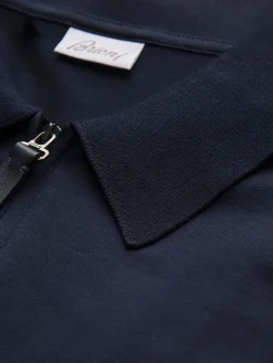 Best Brioni cotton zip polo Navy blue