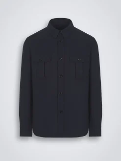 Outlet Brioni double-splittable wool Vagabond overshirt Navy blue