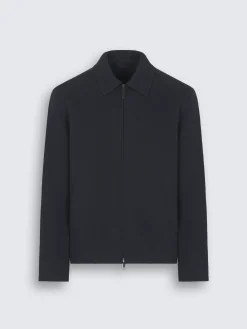 Clearance Brioni Navy blue double-splittable vicuña and cashmere jersey shirt collar blouson Petroleum blue