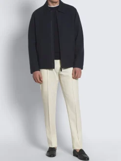 Clearance Brioni Navy blue double-splittable vicuña and cashmere jersey shirt collar blouson Petroleum blue