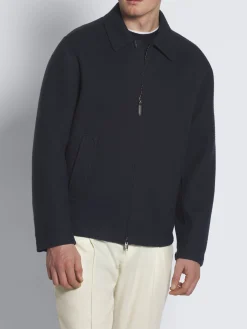 Clearance Brioni Navy blue double-splittable vicuña and cashmere jersey shirt collar blouson Petroleum blue