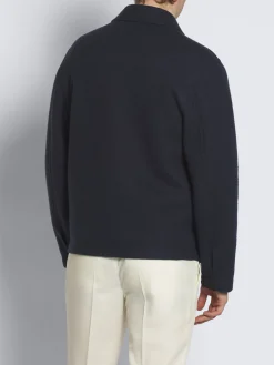 Clearance Brioni Navy blue double-splittable vicuña and cashmere jersey shirt collar blouson Petroleum blue