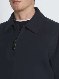 Clearance Brioni Navy blue double-splittable vicuña and cashmere jersey shirt collar blouson Petroleum blue