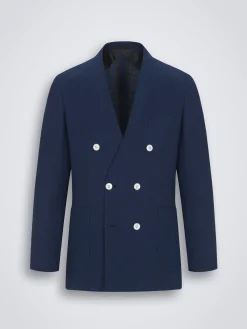 Best Brioni Navy blue linen, wool and silk double-breasted Jardigan