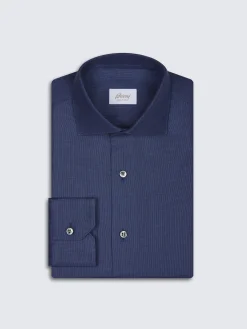 Best Brioni micro motif cotton formal shirt Navy blue