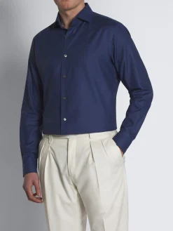 Best Brioni micro motif cotton formal shirt Navy blue