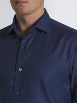 Best Brioni micro motif cotton formal shirt Navy blue
