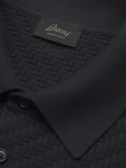 Best Brioni organic cotton, silk and cashmere Trama polo sweater Navy blue