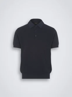 Sale Brioni organic cotton, silk and cashmere Trama weave polo Navy blue