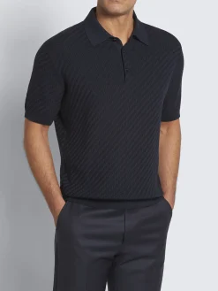 Sale Brioni organic cotton, silk and cashmere Trama weave polo Navy blue