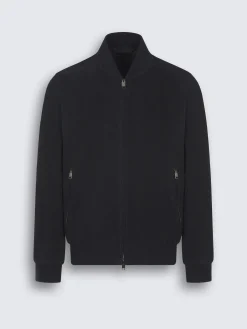 Online Brioni Navy blue perforated suede bomber
