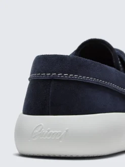 New Brioni suede boat derby shoes Navy blue