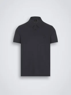 Fashion Brioni Navy blue tech wool polo