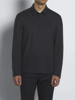 New Brioni technical wool long-sleeved polo Navy blue