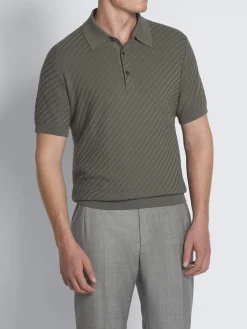 Fashion Brioni Olive green cotton, silk and cashmere Trama weave polo