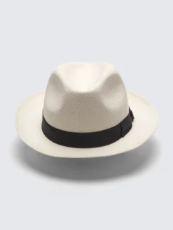 Outlet Brioni Panama hat with blue ribbon White
