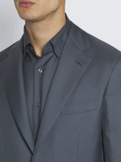 Fashion Brioni cashmere and silk twill Plume jacket Petroleum blue