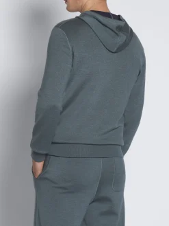 Online Brioni Petroleum blue cashmere, silk and cotton reversible hoodie